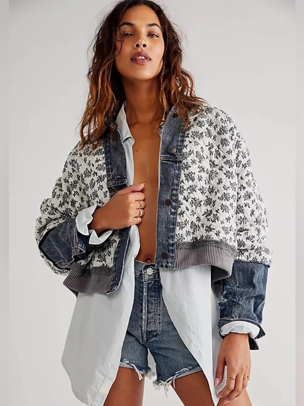 FREE PEOPLE DITSY DENIM JACKET - Picture 1 of 11
